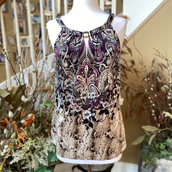 White House Black Market Tops - White House Black Market Size 12 Purple Black Silk Stretch Halter Tank Shell